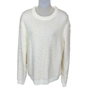 Topman Sweater Fuzzy Pullover Crew Neck Tan Ivory Ribbed Cuffs Hem Size Medium